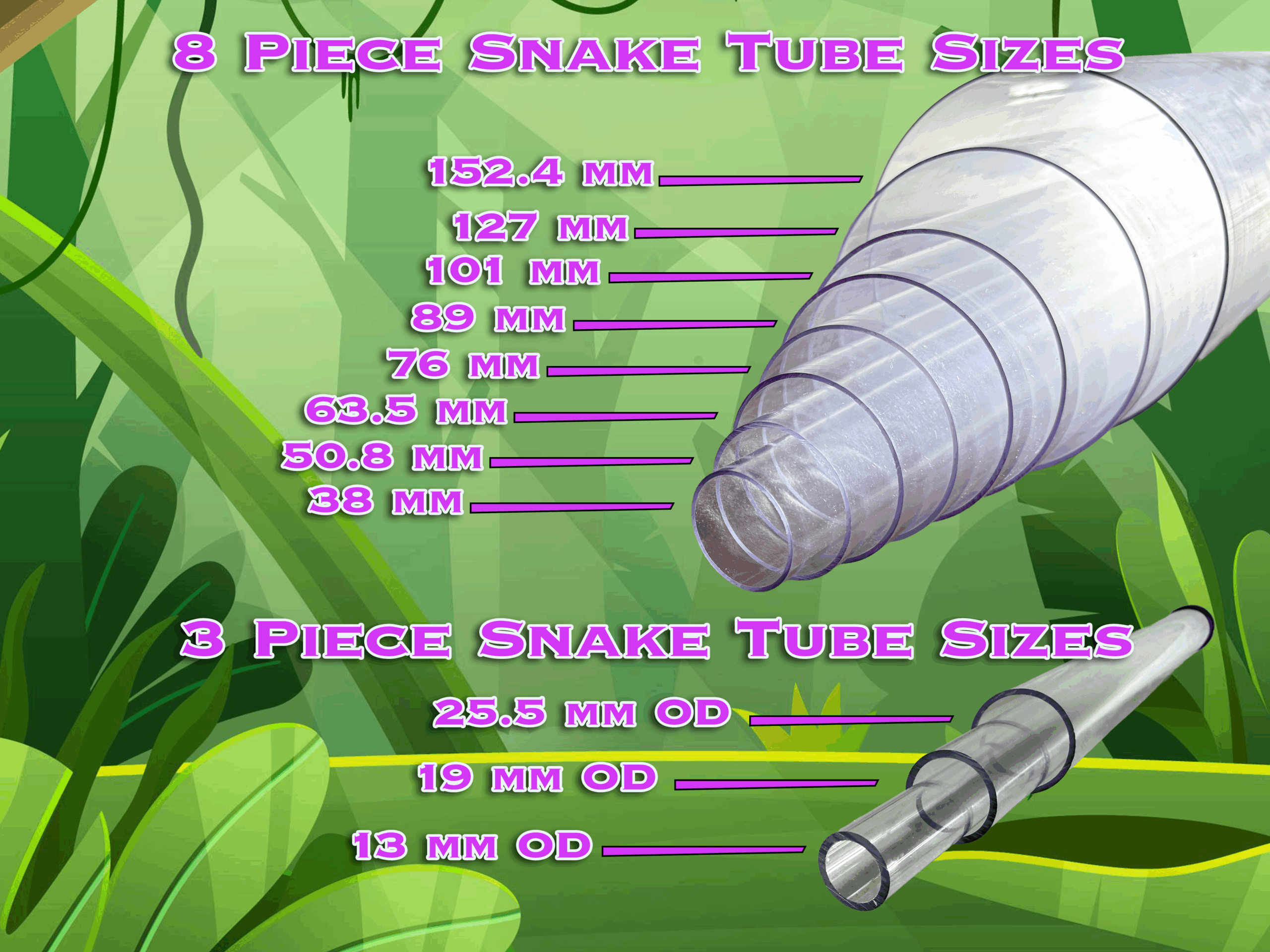 8pc Snake Tube Sizes | Animal Equipment By Stoney